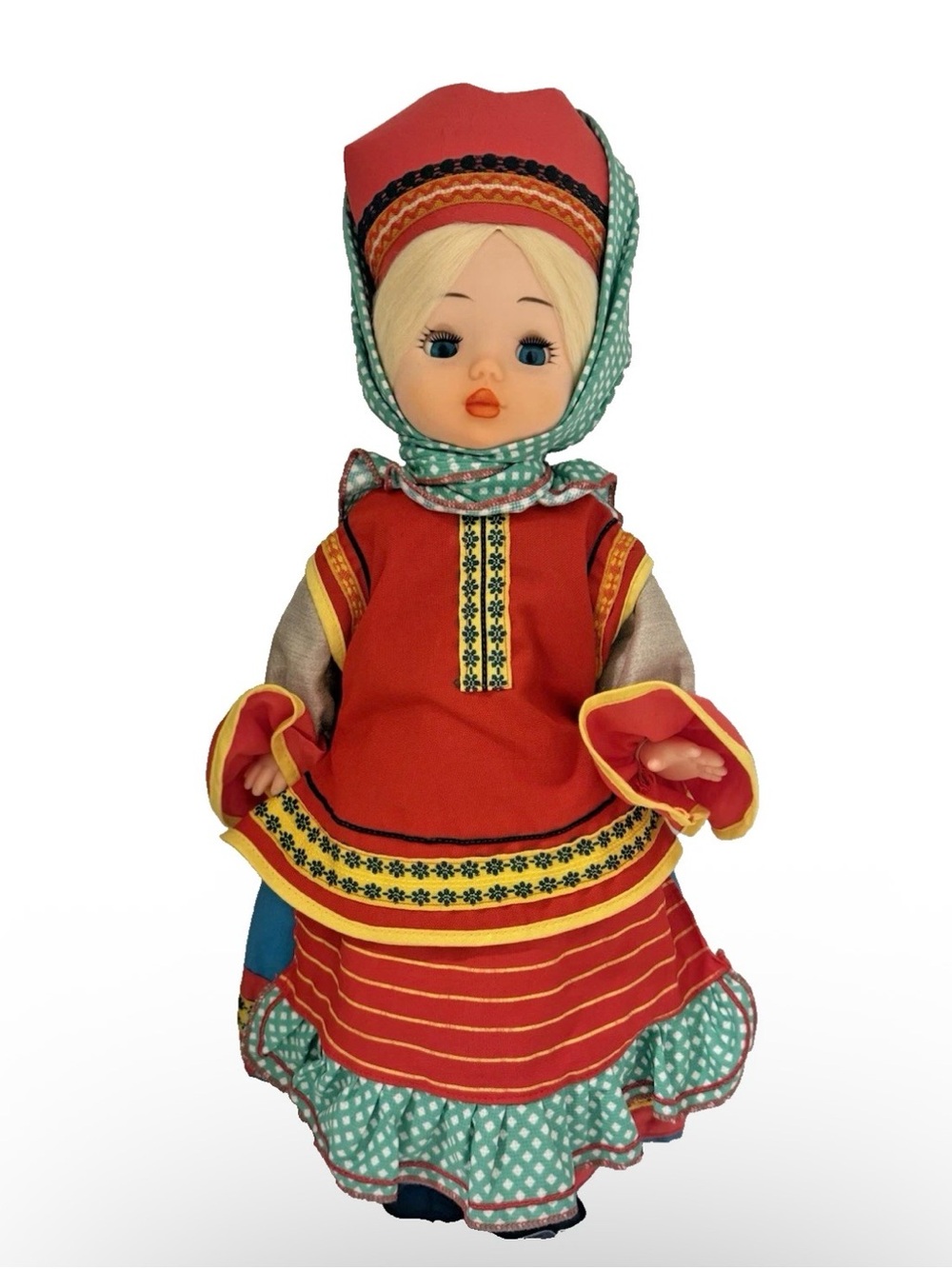 VINTAGE SOVIET ERA Russian Souvenir Doll Traditional Dress Blinking Eyes 1980s